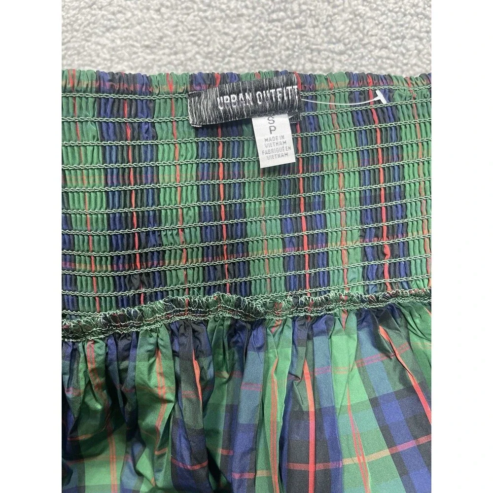 Urban Outfitters Midi Skirt Rainee Tiered Green Plaid Preppy Vacay Small New